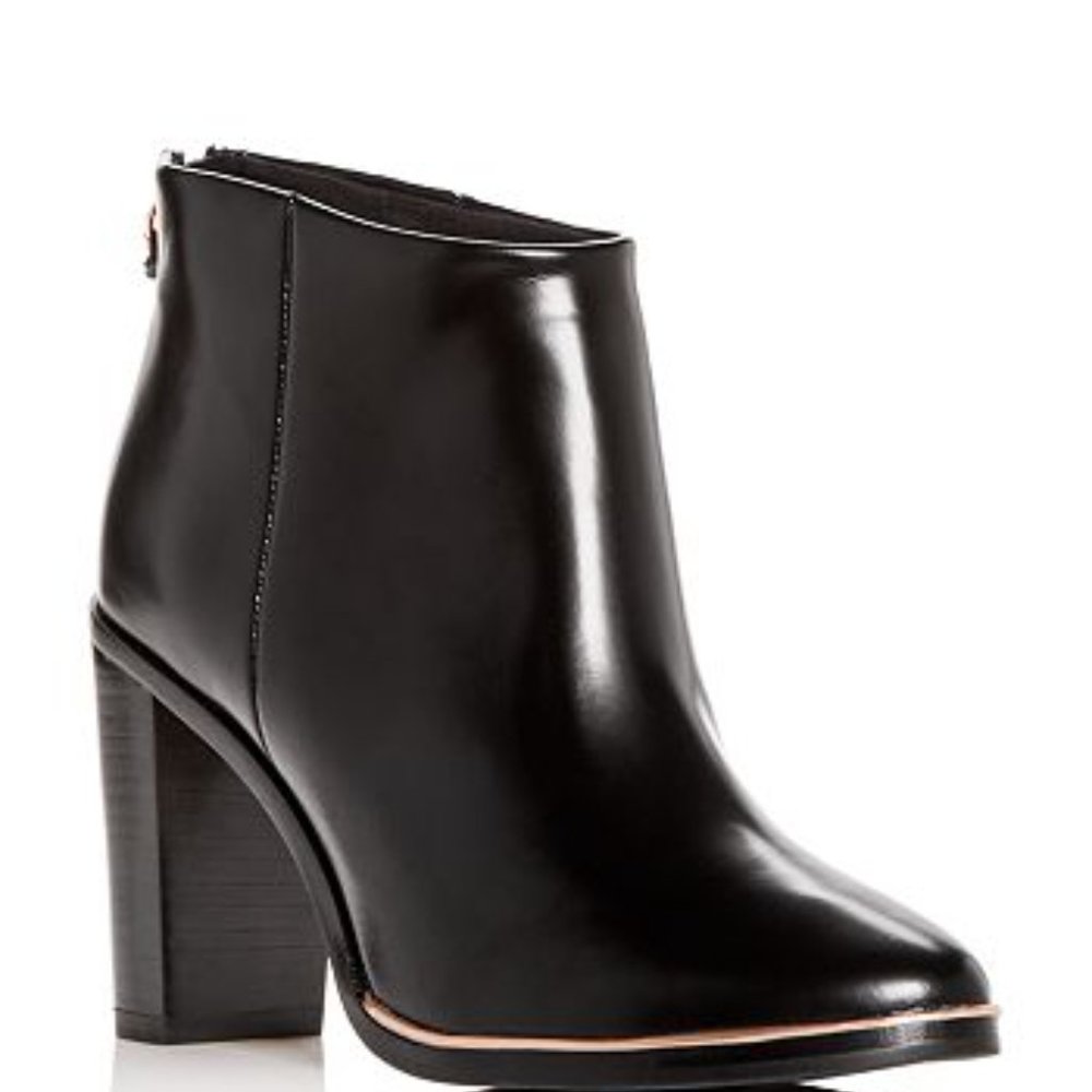 Ted Baker Vaully Leather and Suede Block Heel Ankle Boots Black 37 6.5 NEW